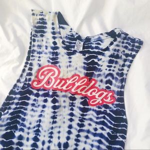 blue tie dye sleeveless muscle tee tank top